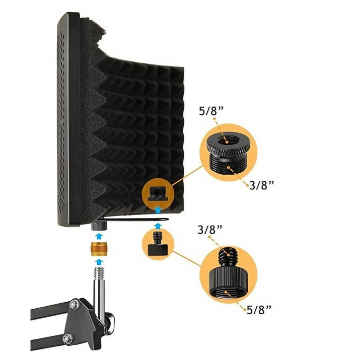 Suport de microfon AxaCube® cu filtru pop si panou acustic integrat, anti-ecou, burete de antifonare, reglabil, negru [5]