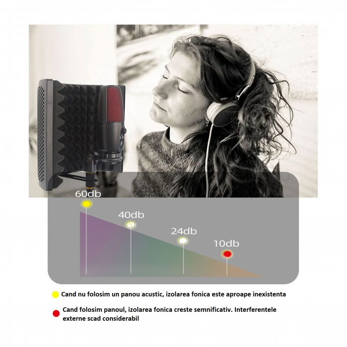 Suport de microfon AxaCube® cu filtru pop si panou acustic integrat, anti-ecou, burete de antifonare, reglabil, negru [11]