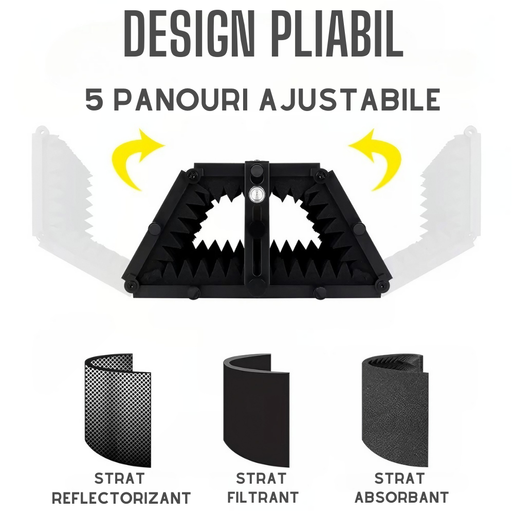 Suport de podea pentru microfon AxaCube® cu panou acustic si filtru pop, anti-ecou, burete antifonic, reglabil, pentru inregistrari, cantat, streaming [2]