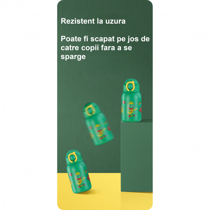 Termos cu husa pentru copii AxaCube®, 500 ml, interior otel inoxidabil 316, pai de silicon alimentar, capac tip cana, perete dublu cu vid, verde [8]