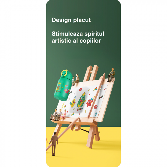 Termos cu husa pentru copii AxaCube®, 500 ml, interior otel inoxidabil 316, pai de silicon alimentar, capac tip cana, perete dublu cu vid, verde [7]