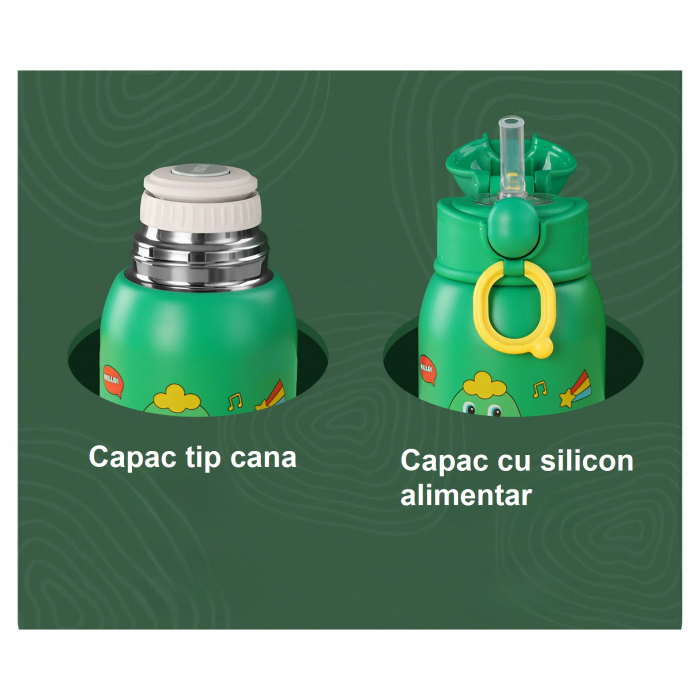 Termos cu husa pentru copii AxaCube®, 500 ml, interior otel inoxidabil 316, pai de silicon alimentar, capac tip cana, perete dublu cu vid, verde [2]