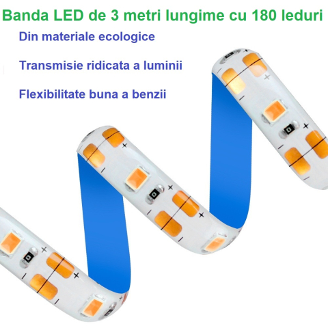Banda led pentru cresterea plantelor, lumina roz-violet, rezistenta la apa, conectare usb, fixare prin lipire, 3 metri, 180 leduri [7]