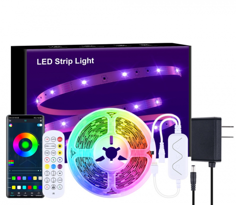 Benzi led - Banda led RGB AxaCube, lungime 5 metri, fixare adeziva, bluetooth, control prin telecomanda si aplicatie, pentru interior, IP20, mod muzica, timer, luminozitate reglabila