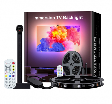 Benzi led televizor - Banda led RGBIC inteligenta pentru TV AxaCube, TV Backlight, compatibil 55-65 inch, camera cu senzor de culoare, bluetooth, control prin aplicatie si telecomanda
