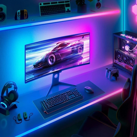 Banda led smart AxaCube® pentru monitor calculator de 27 inch, RGB, sincronizare lumini, backlight, control prin aplicatie dedicata si telecomanda pe fir, conexiune USB, compatibil Windows si Mac OS [9]