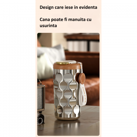 Cana termos AxaCube®, pentru cafea, capuccino, 410 ml, interior otel inoxidabil 316 captusit cu strat ceramic, izolare termica multistrat cu vacuum, ecran afisare temperatura, argintiu [9]
