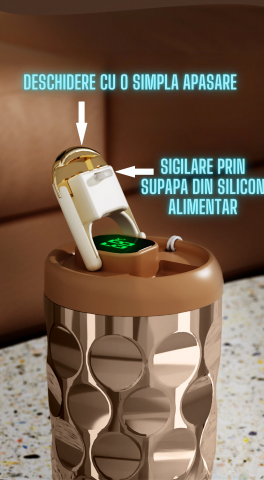 Cana termos AxaCube®, pentru cafea, capuccino, 410 ml, interior otel inoxidabil 316 captusit cu strat ceramic, izolare termica multistrat cu vacuum, ecran afisare temperatura, aur roz [7]