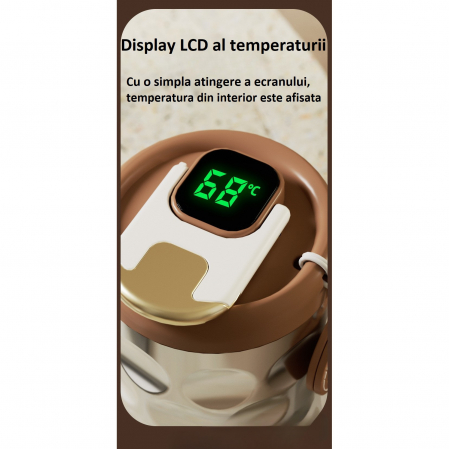 Cana termos AxaCube®, pentru cafea, capuccino, 410 ml, interior otel inoxidabil 316 captusit cu strat ceramic, izolare termica multistrat cu vacuum, ecran afisare temperatura, argintiu [10]