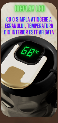 Cana termos AxaCube®, pentru cafea, capuccino, 410 ml, interior otel inoxidabil 316 captusit cu strat ceramic, izolare termica multistrat cu vacuum, ecran afisare temperatura, gri inchis [3]