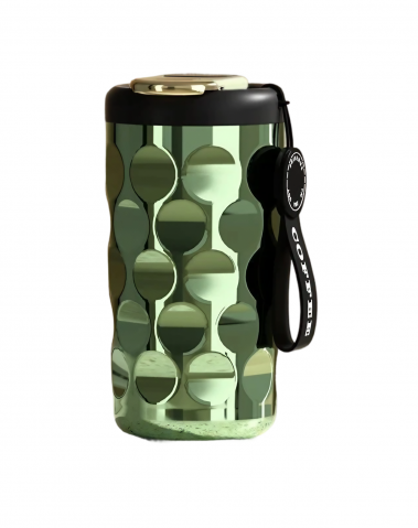 Termosuri si Cani termos - Cana termos AxaCube®, pentru cafea, capuccino, 410 ml, interior otel inoxidabil 316 captusit cu strat ceramic, izolare termica multistrat cu vacuum, ecran afisare temperatura, verde