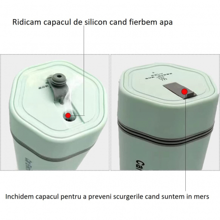 Cana termos electrica AxaCube®, pentru masina, alimentare priza auto 12v, interior inox 304, izolare termica cu vid, capacitate 350 ml, verde [5]