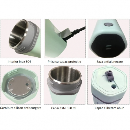 Cana termos electrica AxaCube®, pentru masina, alimentare priza auto 12v, interior inox 304, izolare termica cu vid, capacitate 350 ml, verde [8]