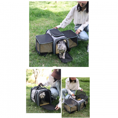 Geanta de transport pentru animale de companie mici AxaCube®, pisici, caini, laterale extensibile, plasa de aerisire, pliabila, baza rezistenta, buzunare laterale, 47 X 28 X 28 cm [12]