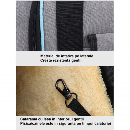 Geanta de transport pentru animale de companie mici AxaCube®, pisici, caini, laterale extensibile, plasa de aerisire, pliabila, baza rezistenta, buzunare laterale, 47 X 28 X 28 cm [5]
