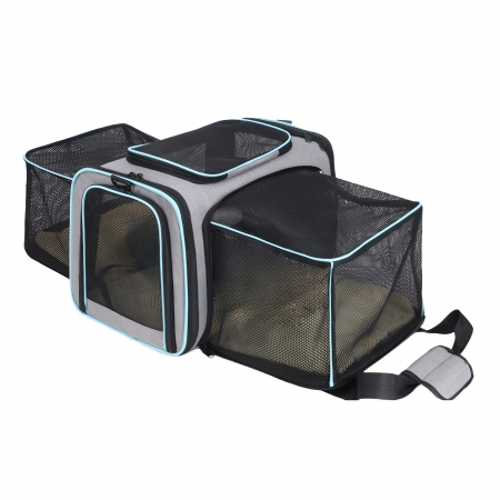 Pet shop - Geanta de transport pentru animale de companie mici AxaCube®, pisici, caini, laterale extensibile, plasa de aerisire, pliabila, baza rezistenta, buzunare laterale, 47 X 28 X 28 cm