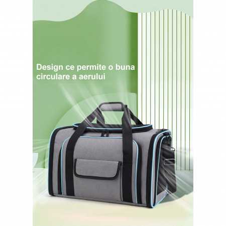 Geanta de transport pentru animale de companie mici AxaCube®, pisici, caini, laterale extensibile, plasa de aerisire, pliabila, baza rezistenta, buzunare laterale, 47 X 28 X 28 cm [14]