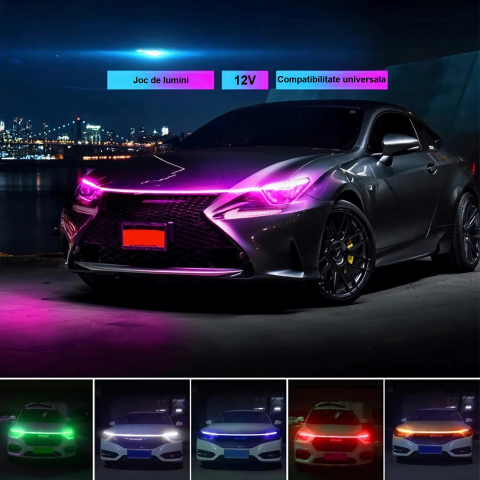 Kit banda led auto AxaCube® cu montare sub capota masinii, RGB, control prin aplicatie dedicata si telecomanda, joc de lumini, rezistenta la apa, 150 cm [2]