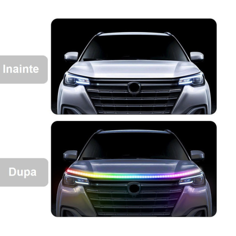 Kit banda led auto AxaCube® cu montare sub capota masinii, RGB, control prin aplicatie dedicata si telecomanda, joc de lumini, rezistenta la apa, 150 cm [12]
