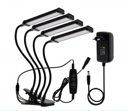 Ingrijire plante - Lampa led cu 4 capete luminoase pentru cresterea plantelor AxaCube®, 35W, lumina rosie si albastra, 420 de LED-uri SMD 2835, control prin telecomanda pe fir, reglare intensitate luminoasa