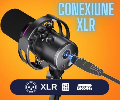 Microfon AxaCube® pentru gaming, inregistrari, streaming, youtube, cardioid, monitorizare in timp real, functie mute, lumina RGB, brat ajustabil, conexiune XLR si USB, compatibil Windows, Apple si PS [5]