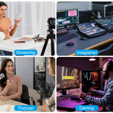 Microfon condensator AxaCube® pentru gaming, inregistrari, streaming, youtube, zoom, reducere zgomot fundal, functie mute, cardioid, lumina RGB, filtru pop, compatibil Windows, MacOS, PS4, PS5, conexi [6]