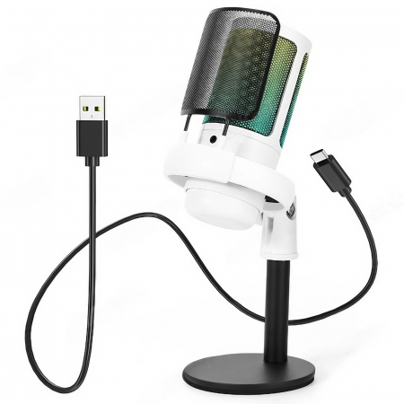 Microfoane PC - Microfon condensator AxaCube® pentru gaming, inregistrari, streaming, youtube, zoom, reducere zgomot fundal, functie mute, cardioid, lumina RGB, filtru pop, compatibil Windows, MacOS, PS4, PS5, conexi