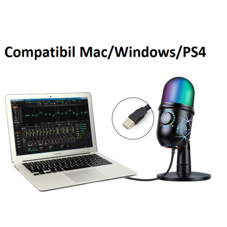 Microfon condensator AxaCube® pentru gaming, streaming, inregistrari, zoom, lumina RGB, cardioid, compatibil Windows, MacOs, conexiune USB [7]