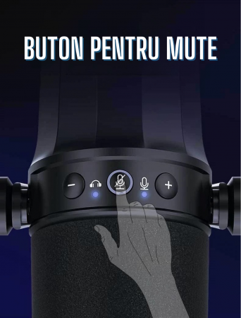 Microfon dinamic AxaCube, podcast, streaming, gaming, conexiune XLR si USB, corp metalic, buton mute, monitorizare in timp real, negru [4]