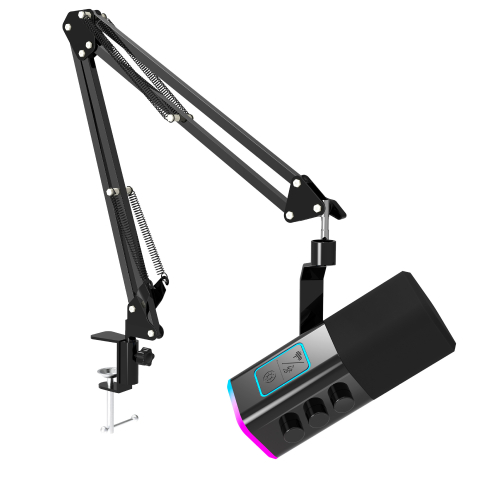 Microfoane PC - Microfon pentru gaming, inregistrari, streaming, podcast, capsula dinamica, conexiune XLR si USB, brat reglabil, lumina RGB, monitorizare in timp real,  functie mute, compatibil Windows, Apple, Androi