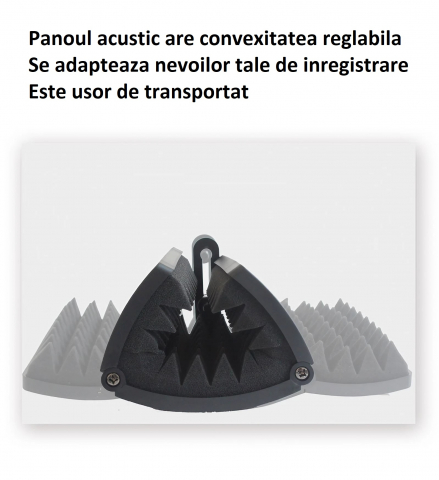 Panou acustic AxaCube pentru microfon, filtru pentru diminuare zgomot extern, burete antifonic, 3 placi reglabile, 28x19 cm [9]