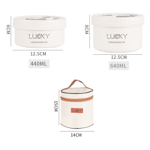 Set 2 caserole cu husa transport, interior otel inoxidabil 304, 440 si 640 ml, compatibile cuptor microunde, bento box [5]