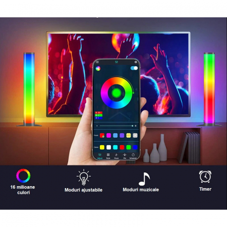 Set 2 lampi led smart AxaCube pentru gaming, RGB, lumina ambientala, sincronizare sonora, joc de lumini, bluetooth, control prin telecomanda si aplicatie dedicata, conectare usb [8]