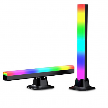 Lampi LED RGB - Set 2 lampi RGB AxaCube® pentru gaming, lumina ambientala, sincronizare sonora, control prin telecomanda, conectare usb, negru