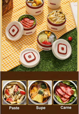 Set 3 caserole cu husa transport, interior otel inoxidabil 304, 1 caserola 400 ml, 1 caserola 500 ml si 1 caserola 600 ml, capac cu filet si garnitura silicon [9]