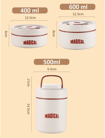 Set 3 caserole cu husa transport, interior otel inoxidabil 304, 1 caserola 400 ml, 1 caserola 500 ml si 1 caserola 600 ml, capac cu filet si garnitura silicon [6]