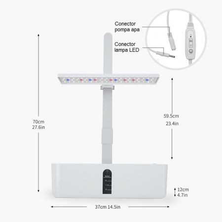 Set ghiveci hidroponic cu lampa de crestere a plantelor AxaCube®, 9 orificii plante, pompa oxigenare apa, 68 LED-uri, 15W, timer, alb [11]