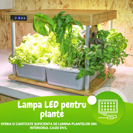 Set ghiveci hidroponic cu lampa led de crestere AxaCube, smart, 16 orificii plante, 3 cicluri de crestere, 2 ghivece 3.5 litri, suport din bambus, pompa oxigenare apa, 200 leduri, 36W, 47x37x38.5 cm [3]