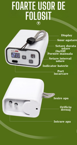 Sistem de irigare automat AxaCube pentru plante, set pentru 10 ghivece, udare prin picurare, tije picuratoare reglabile, temporizator, acumulator reincarcabil, ideal apartament/casa [1]