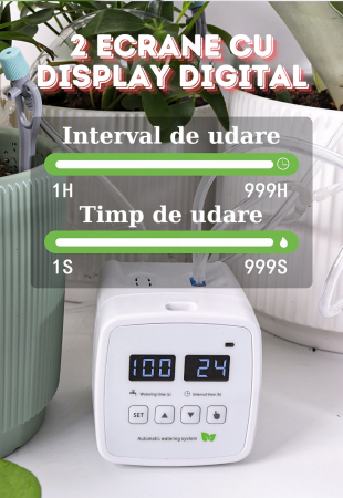 Sistem de irigare automat AxaCube pentru plante, set pentru 15 ghivece, udare prin picurare, temporizator, alimentare prin baterii sau conectare la retea, ideal apartament/casa [1]