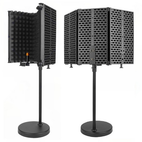 Suport de birou pentru microfon AxaCube® cu panou acustic, anti-ecou, burete antifonic, baza metalica, reglabil, pentru inregistrari, podcast, streaming [5]