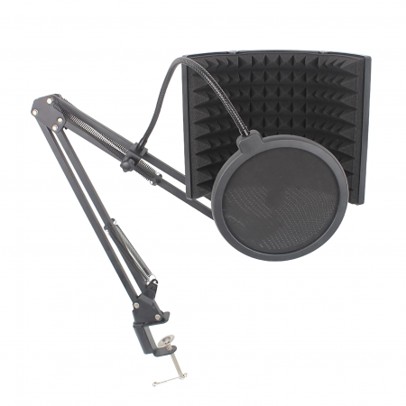 Microfoane - Suport de microfon AxaCube® cu filtru pop si panou acustic integrat, anti-ecou, burete de antifonare, reglabil, negru