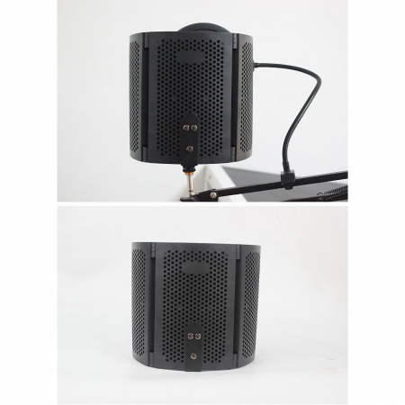 Suport de microfon AxaCube® cu filtru pop si panou acustic integrat, anti-ecou, burete de antifonare, reglabil, negru [5]