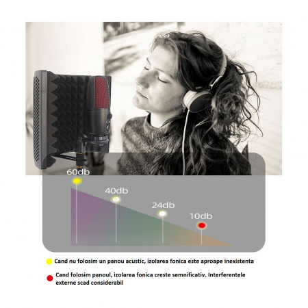 Suport de microfon AxaCube® cu filtru pop si panou acustic integrat, anti-ecou, burete de antifonare, reglabil, negru [10]
