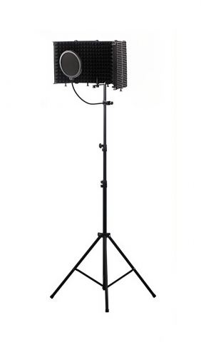Microfoane - Suport de podea pentru microfon AxaCube® cu panou acustic si filtru pop, anti-ecou, burete antifonic, reglabil, pentru inregistrari, cantat, streaming