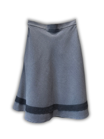 Fuste - Fusta din jerse de bumbac albastru cu dantela aplicata si buzunare