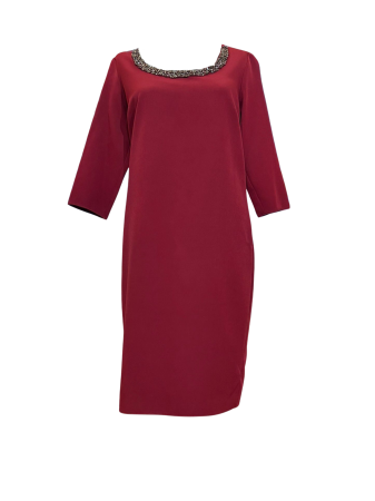 Rochii - Rochie rosie usor cambrata cu margele