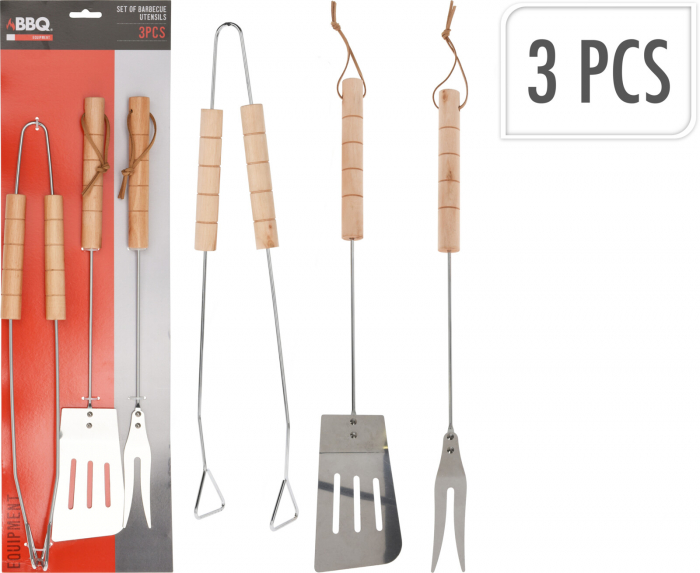 Set 3 ustensile pentru grătar BBQ,Lemn [1]