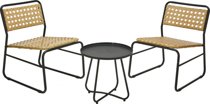 Set mobilier grădină 2 scaune cu masă, structură metalică și împletitură ratan sintetic [1]