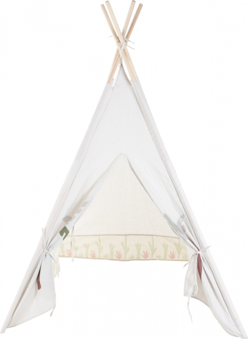 Cort Teepee alb pentru copii cu detalii naturale [1]